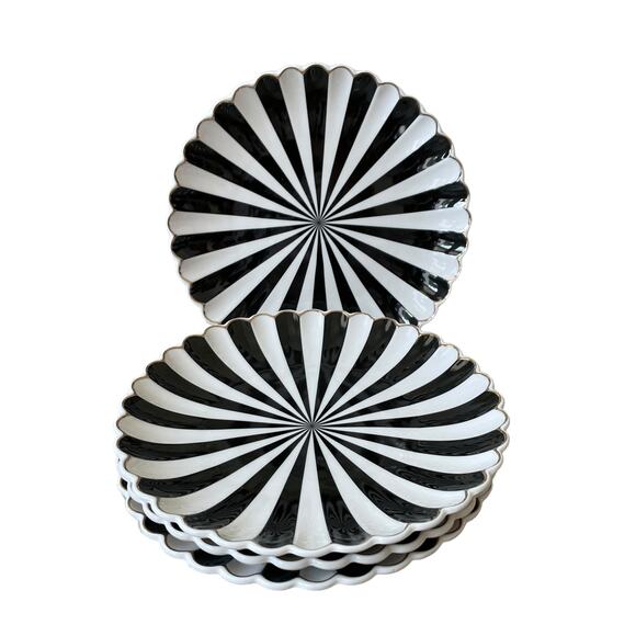 Monterey Bay Fine Porcelain Dinner Plates 11in Black White Scallop Set of 4 NEW - Picture 10 of 10